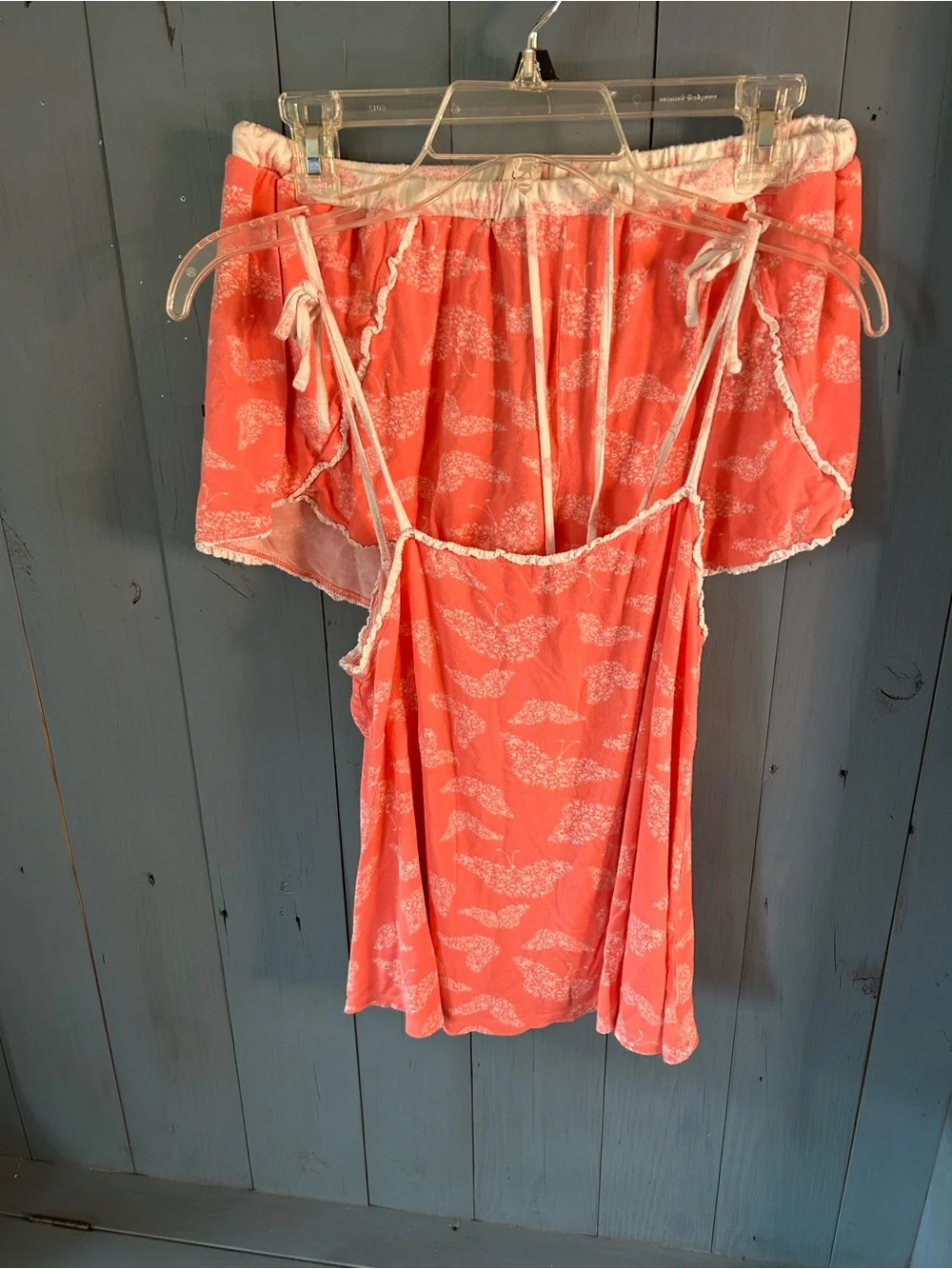 Jessica Simpson Coral Cami & Shorts Drawstring Waist w/ White Butterfly PJ Set L